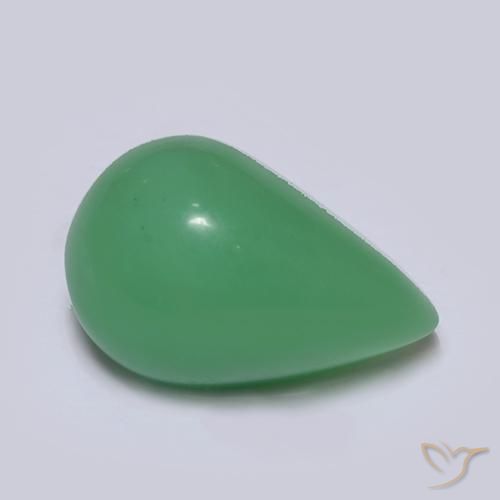 Crisoprasio naturale verde da 4,74 ct, taglio a pera, traslucido