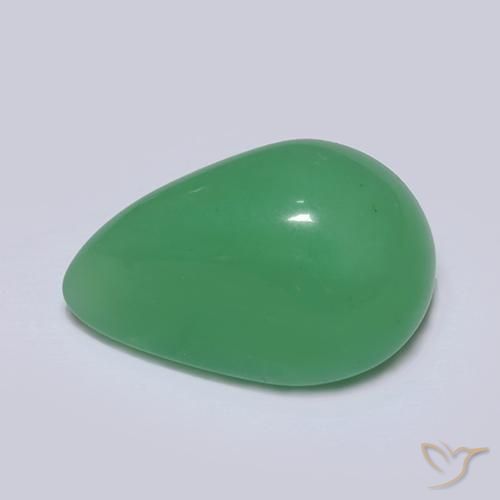 Crisoprasio naturale verde da 4,74 ct, taglio a pera, traslucido