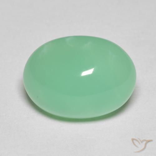 Crisoprasio verde felce chiaro naturale da 4,97 ct, taglio ovale, opaco
