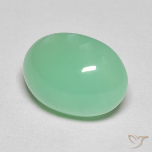 Crisoprasio verde felce chiaro naturale da 4,97 ct, taglio ovale, opaco