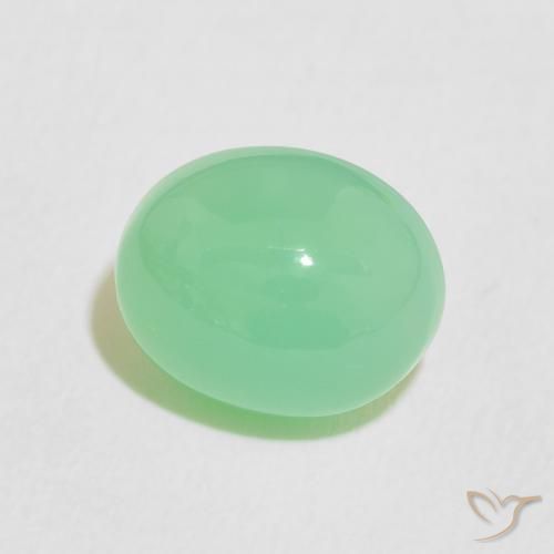 Crisoprasio Verde giallastro pallido naturale da 3.60 ct, Ovale, Opaco