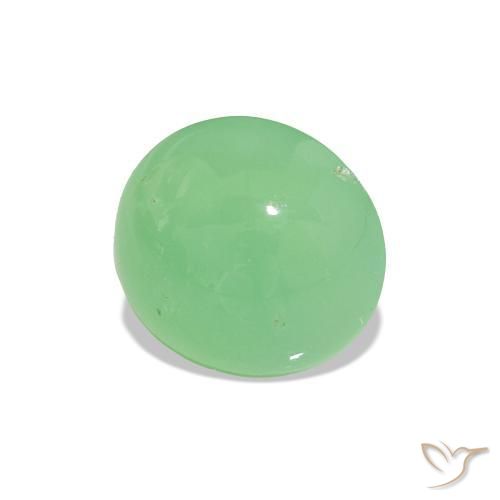 Crisoprasio Verde giallastro pallido naturale da 1.55 ct, Taglio rotondo, Traslucido