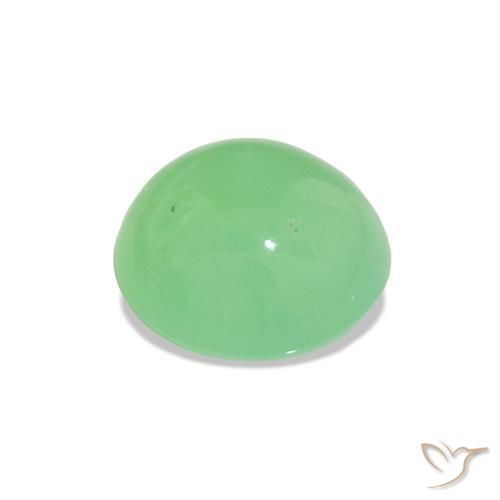 Crisoprasio Verde giallastro pallido naturale da 1.55 ct, Taglio rotondo, Traslucido