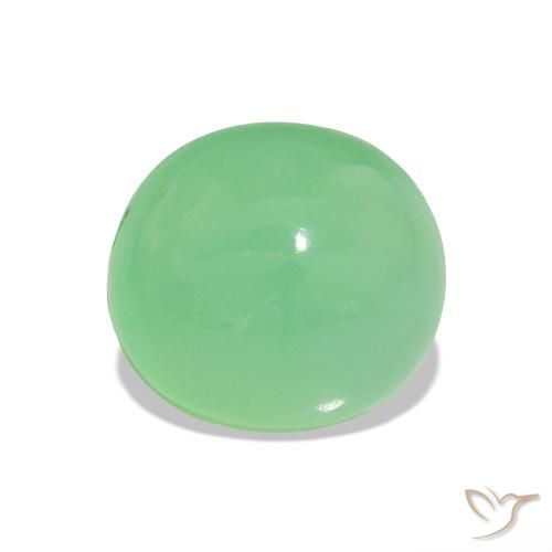 Crisoprasio Verde giallastro pallido naturale da 2.35 ct, Taglio ovale, Traslucido