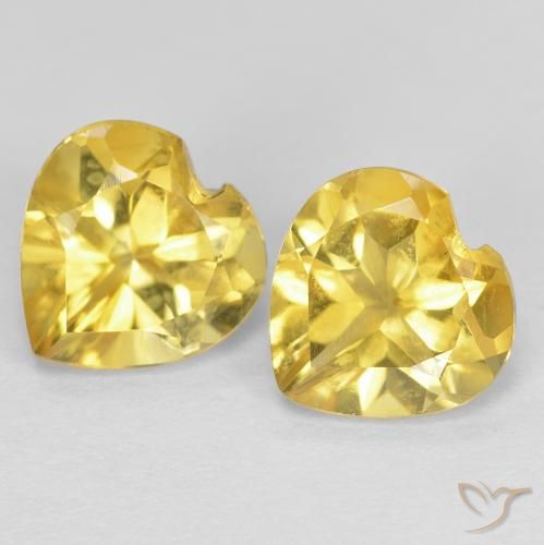 Gemme di Citrino Giallo medio naturale da 1.37 ct, Cuore, VVS-VS