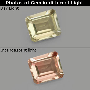 Diasporo cangiante naturale  da 0,67 ct, taglio smeraldo, VS