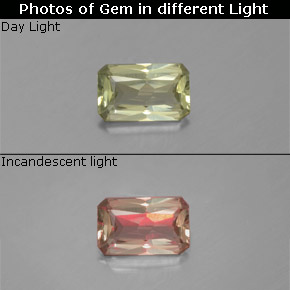 Diasporo cangiante naturale  da 0,78 ct, taglio smeraldo, VS