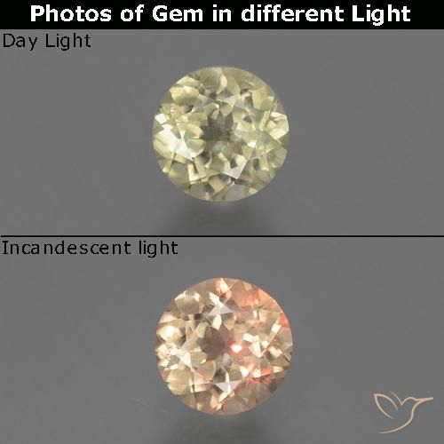 Diaspro cangiante Giallo molto pallido naturale da 0.73 ct, Taglio rotondo, VS