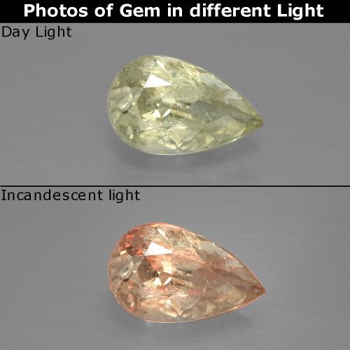 Diasporo cangiante giallo chiaro naturale da 1,22 ct, taglio a pera, SI