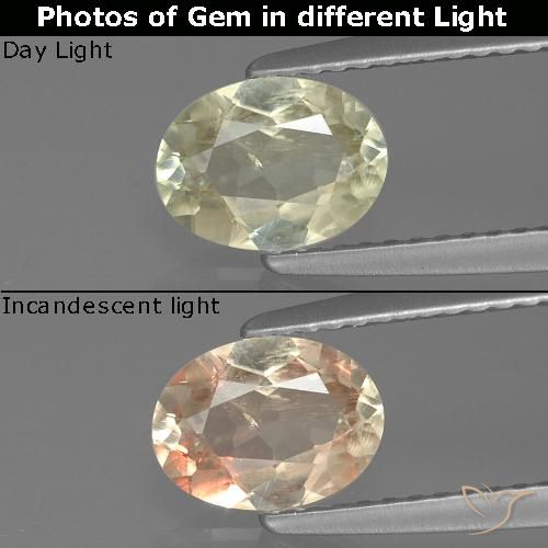 0.98ct Naturale Giallo chiaro Diaspro cangiante, Ovale, VS-SI