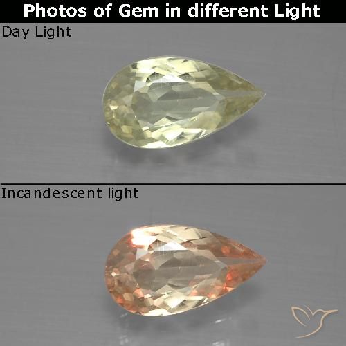 0.98ct Naturale Giallo chiaro Diaspro cangiante, Forma a pera, VS-SI