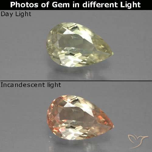 0.94ct Naturale Giallo chiaro Diaspro cangiante, Forma a pera, VS