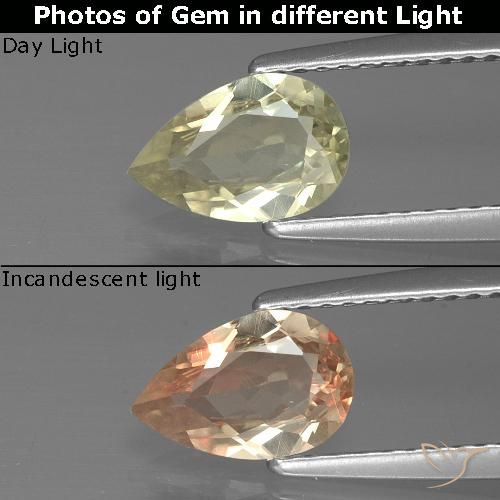 0.89ct Naturale Giallo chiaro Diaspro cangiante, Forma a pera, VVS-VS