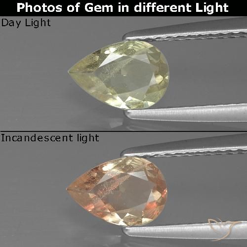 0.66ct Naturale Giallo chiaro Diaspro cangiante, Forma a pera, VS-SI
