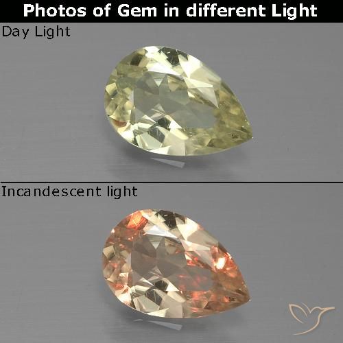 0.92ct Naturale Giallo chiaro Diaspro cangiante, Forma a pera, VS