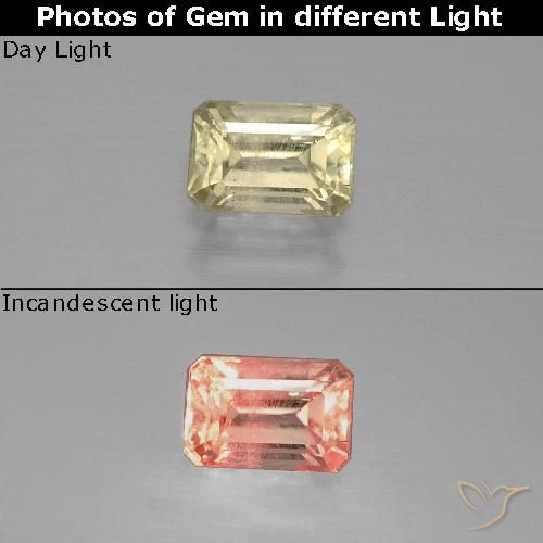 Diasporo cangiante naturale giallo da 0,86 ct, taglio smeraldo, VS-SI