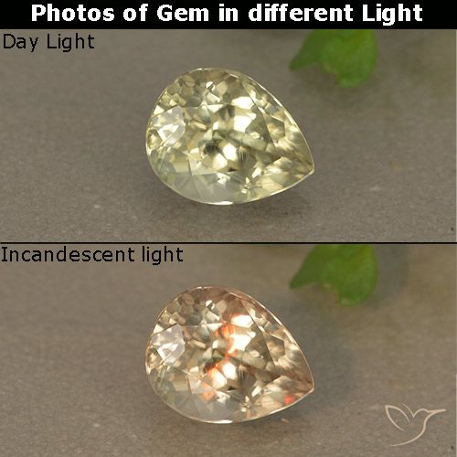 1.03ct Naturale Giallo chiaro Diaspro cangiante, Forma a pera, VS