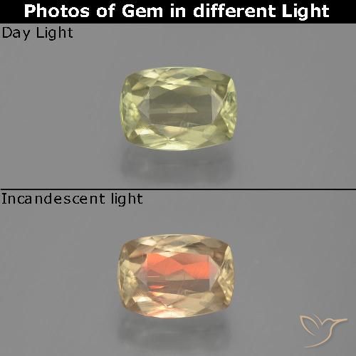 1.18ct Naturale Giallo molto chiaro Diaspro cangiante, Cuscino, VS