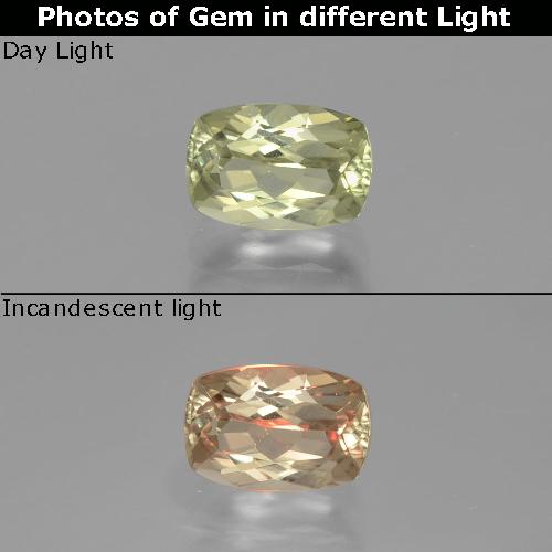 Diasporo cangiante naturale giallo da 1,31 ct, taglio a cuscino, VVS