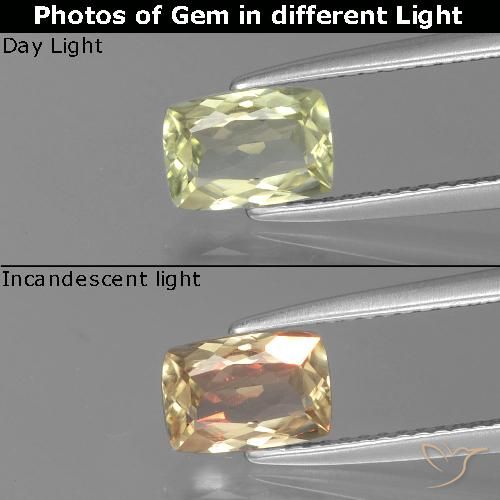 1.13ct Naturale Giallo molto chiaro Diaspro cangiante, Cuscino, VVS