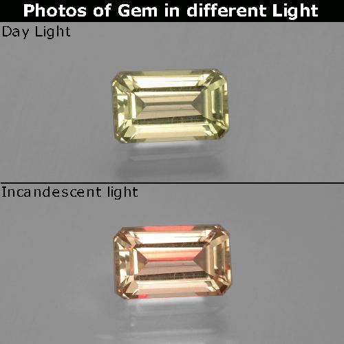 Diasporo cangiante naturale giallo da 1,10 ct, taglio smeraldo, VS