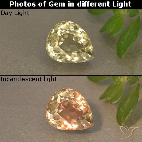 1.05ct Naturale Giallo chiaro Diaspro cangiante, Forma a pera, VS