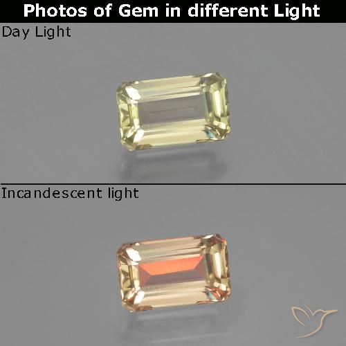 1.37ct Naturale Giallo chiaro Diaspro cangiante, Taglio smeraldo, VVS-VS