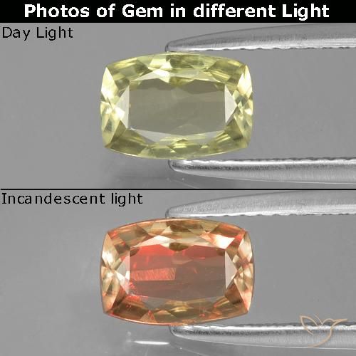 0.93ct Naturale Giallo medio Diaspro cangiante, Cuscino, VVS-VS