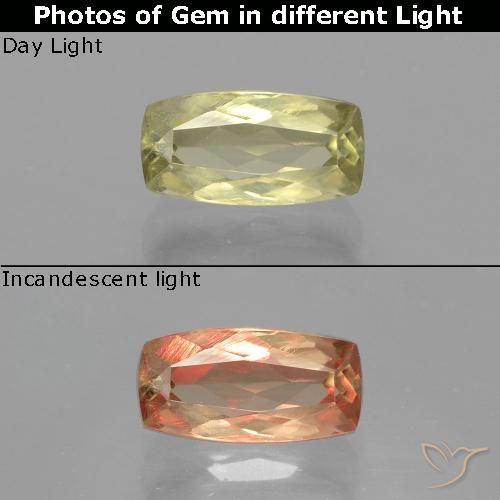 Diasporo cangiante naturale giallo da 1,44 ct, taglio a cuscino, VVS-VS