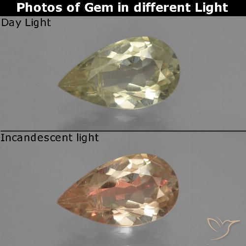 1.37ct Naturale Giallo chiaro Diaspro cangiante, Forma a pera, VS-SI