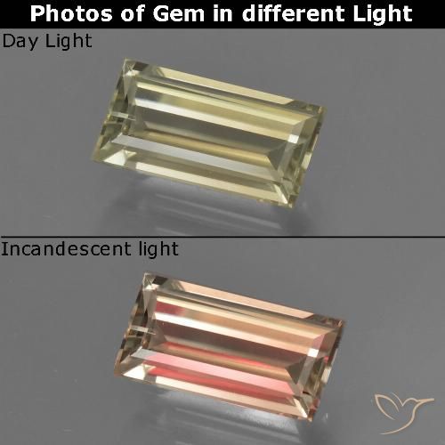 1.27ct Naturale Giallo medio Diaspro cangiante, Taglio a baguette, VVS-VS