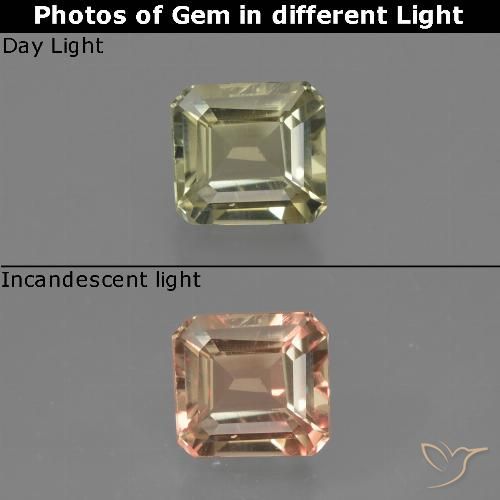0.74ct Naturale Giallo verde Diaspro cangiante, Taglio smeraldo, VVS-VS