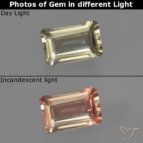 Diasporo cangiante naturale giallo da 0,83 ct, taglio smeraldo, VVS-VS