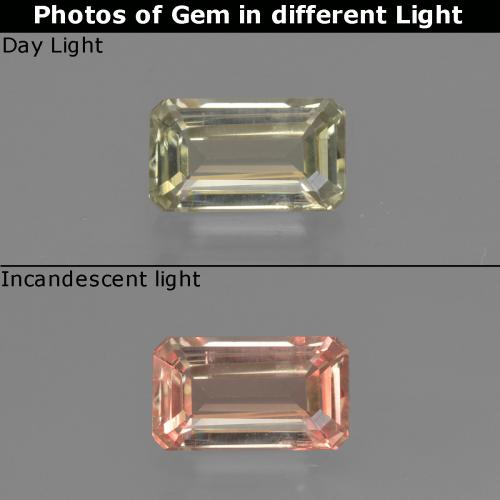Diasporo cangiante naturale giallo da 0,86 ct, taglio smeraldo, VS