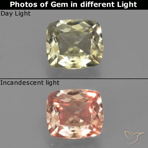 0.86ct Naturale Giallo chiaro Diaspro cangiante, Cuscino, VVS-VS