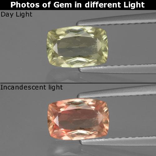 Diasporo cangiante naturale giallo da 1,09 ct, taglio a cuscino, VS-SI
