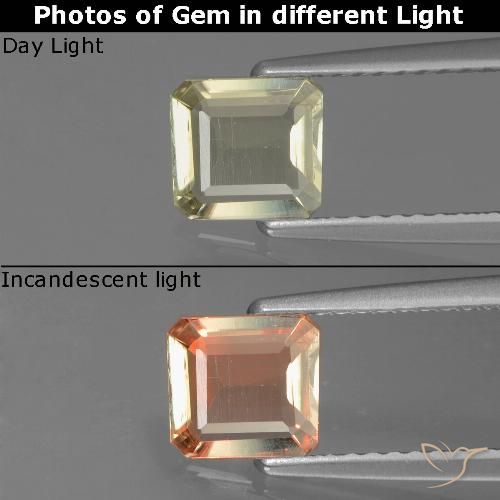 0.73ct Naturale Giallo chiaro Diaspro cangiante, Taglio smeraldo, VS