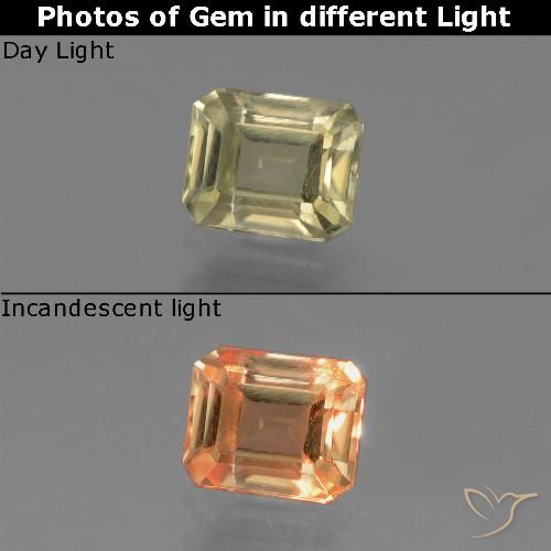 Diasporo cangiante naturale giallo da 1,19 ct, taglio smeraldo, VS