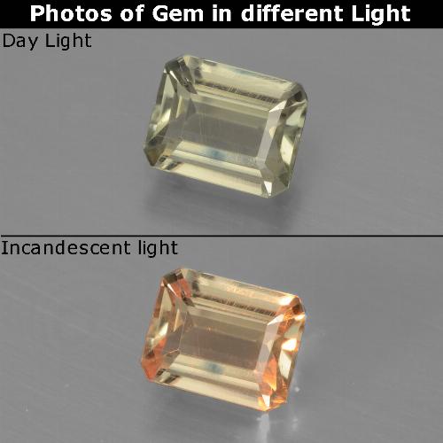 Diasporo cangiante naturale giallo da 0,80 ct, taglio smeraldo, VVS-VS