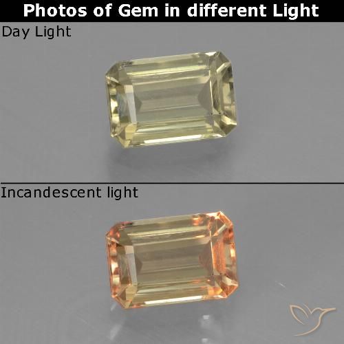 1.00ct Naturale Giallo chiaro Diaspro cangiante, Taglio smeraldo, VVS-VS