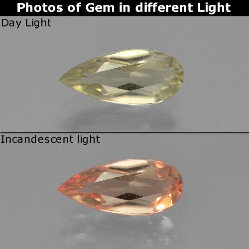 Diasporo cangiante naturale giallo da 0,75 ct, taglio a pera, VVS-VS