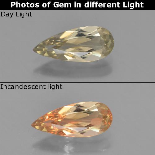 Diasporo cangiante naturale giallo da 1,29 ct, taglio a pera, VS
