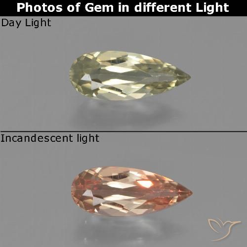 0.77ct Naturale Giallo chiaro Diaspro cangiante, Forma a pera, VVS-VS