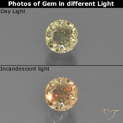 Diasporo cangiante naturale giallo da 0,60 ct, taglio rotondo, VS