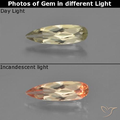 0.76ct Naturale Giallo chiaro Diaspro cangiante, Forma a pera, VVS-VS
