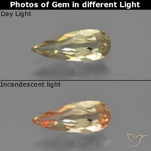 0.66ct Naturale Giallo chiaro Diaspro cangiante, Forma a pera, VVS-VS