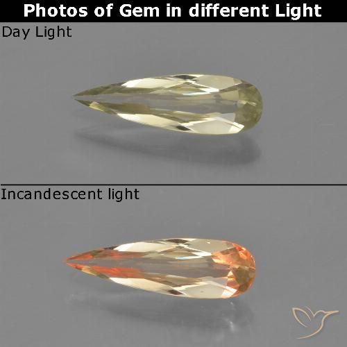 0.75ct Naturale Giallo chiaro Diaspro cangiante, Forma a pera, VVS-VS