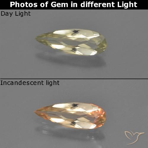 0.69ct Naturale Giallo chiaro Diaspro cangiante, Forma a pera, VVS-VS