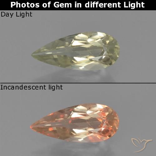 0.79ct Naturale Giallo chiaro Diaspro cangiante, Forma a pera, VS