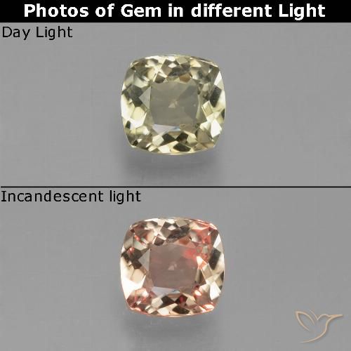 Diasporo cangiante naturale giallo da 0,66 ct, taglio a cuscino, VVS-VS